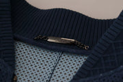 Dolce & Gabbana Blue Leather Perforated Full Zip Jacket