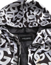 Dolce & Gabbana White Black Logo Hooded Full Zip Bomber Jacket