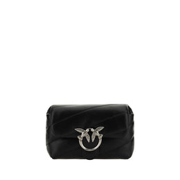 PINKO Black Calf Leather Bos Taurus Shoulder Bag