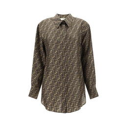 Fendi Brown Silk Pattern Shirt