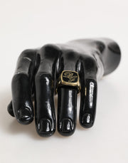 Dolce & Gabbana Gold Tone Enamel Brass Signet DG Logo Adjustable Ring