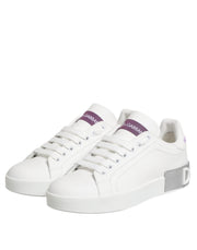 Dolce & Gabbana White Purple Leather Low Top Sneakers Shoes