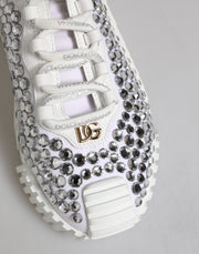 Dolce & Gabbana White NS1 Canvas Leather Embellished Sneakers Shoes