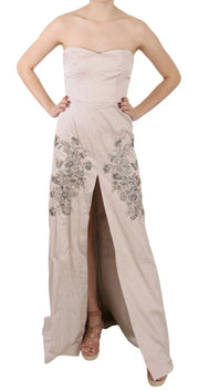 Dolce & Gabbana Beige Sequined Flower Flare Ball Gown Dress