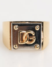 Dolce & Gabbana Gold Tone Brass Signet Square DG Logo Plaque Men Ring