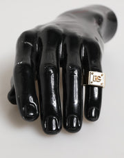 Dolce & Gabbana Gold Tone Brass Signet Square DG Logo Plaque Men Ring