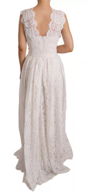 Dolce & Gabbana White Flower Lace Corsage Long Maxi Dress
