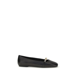 PINKO Black Calf Leather Bos Taurus Ballet Flats