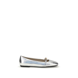 PINKO Silver Calf Leather Bos Taurus Ballet Flats