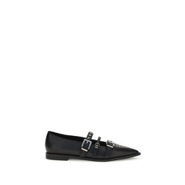 PINKO Black Calf Leather Bos Taurus Ballet Flats