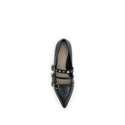 PINKO Black Calf Leather Bos Taurus Ballet Flats