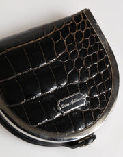 Dolce & Gabbana Black Polished Crocodile Leather Mens Coin Purse Wallet