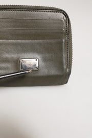 Dolce & Gabbana Military Green Leather Logo Plaque Card Holder Coin Purse Wallet