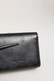 Dolce & Gabbana Black Leather Bifold Card Holder Mens Coin Purse Key Clip Wallet