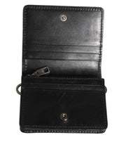 Dolce & Gabbana Black Leather Bifold Card Holder Mens Coin Purse Key Clip Wallet