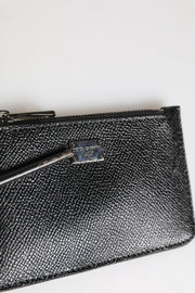 Dolce & Gabbana Black Leather Chain Link Mens Coin Purse Key Clip Holder Wallet