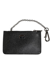 Dolce & Gabbana Black Leather Chain Link Mens Coin Purse Key Clip Holder Wallet