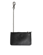 Dolce & Gabbana Black Leather Chain Link Mens Coin Purse Key Clip Holder Wallet