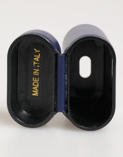 Dolce & Gabbana Blue Leather Logo Print Flip Holder Men Airpods Case