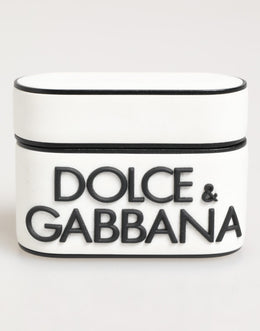 Dolce & Gabbana White Black Rubber Logo Embossed Accessory Airpods Case