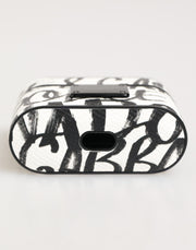 Dolce & Gabbana Black White Leather Monogram Print Logo Holder Airpods Case