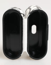 Dolce & Gabbana Black White Leather Monogram Print Logo Holder Airpods Case