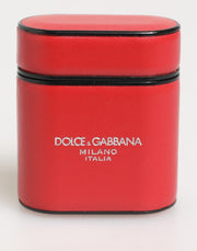 Dolce & Gabbana Red White Calfskin Leather Logo Flip Holder Airpods Case