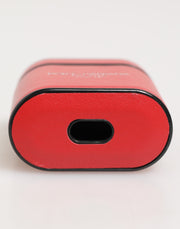Dolce & Gabbana Red White Calfskin Leather Logo Flip Holder Airpods Case