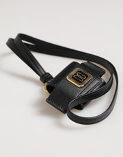 Dolce & Gabbana Black Leather Strap Gold Metal DG Logo Plaque Airpods Case