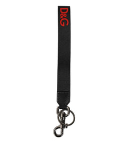 Dolce & Gabbana Black Red Logo Polyester Brass Holder Keychain Keyring