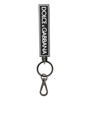 Dolce & Gabbana Black White DG Rubber Logo Silver Men's Holder Keyring