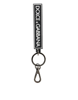 Dolce & Gabbana Black White DG Rubber Logo Silver Men's Holder Keyring