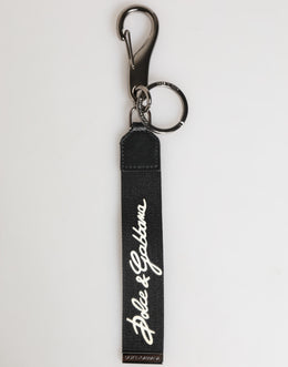 Dolce & Gabbana Black White Polyester DG Logo Silver Men Keychain Keyring