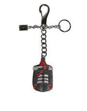 Dolce & Gabbana Black Red Military Leather Patch DG Logo Keychain Keyring