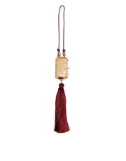 Dolce & Gabbana White Pearl Resin Gold Metal Red Tassel Pendant Bag