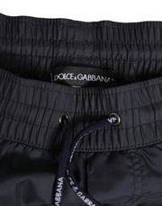 Dolce & Gabbana Black White Polyester Logo Elastic Waistband Swimwear