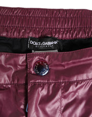 Dolce & Gabbana Burgundy Polyester Logo Embossed Crest Swimwear