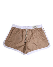 Dolce & Gabbana Brown White Polyester Re-Edition Shorts Swimwear