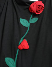 Dolce & Gabbana Black Wool Sleeveless Rose Applique Dress