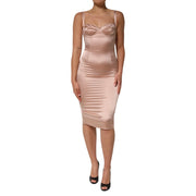 Dolce & Gabbana Blush Pink Silk Satin Bustier Midi Bodycon Dress
