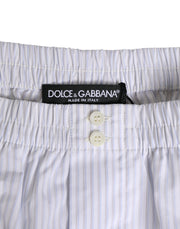 Dolce & Gabbana White Blue Cotton Striped Button Fly Shorts Swimwear