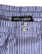 Dolce & Gabbana Blue White Cotton Striped Button Fly Shorts Swimwear