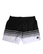 Dolce & Gabbana Black White Striped DG Logo Men Short  Swimwear