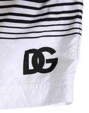 Dolce & Gabbana Black White Striped DG Logo Men Short  Swimwear