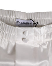 Dolce & Gabbana White Silk Satin Elastic Men Boxer Short Swimwear