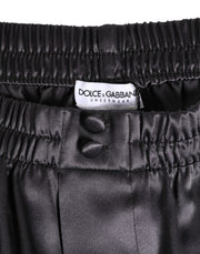 Dolce & Gabbana Black Satin Silk Elastic Men Boxer Short Swimwear