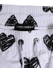 Dolce & Gabbana White Black Heart Print Men Boxer Short Swimwear
