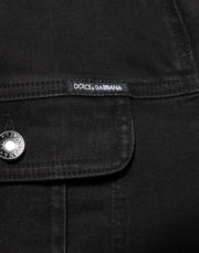 Dolce & Gabbana Black Cotton Denim Stretch Button Up Jacket