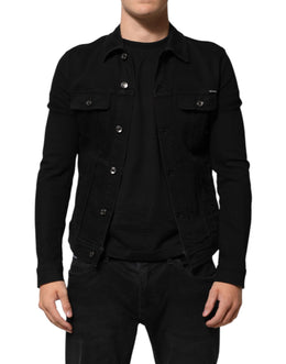 Dolce & Gabbana Black Cotton Denim Stretch Button Up Jacket