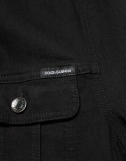 Dolce & Gabbana Black Cotton Denim Stretch Button Up Jacket